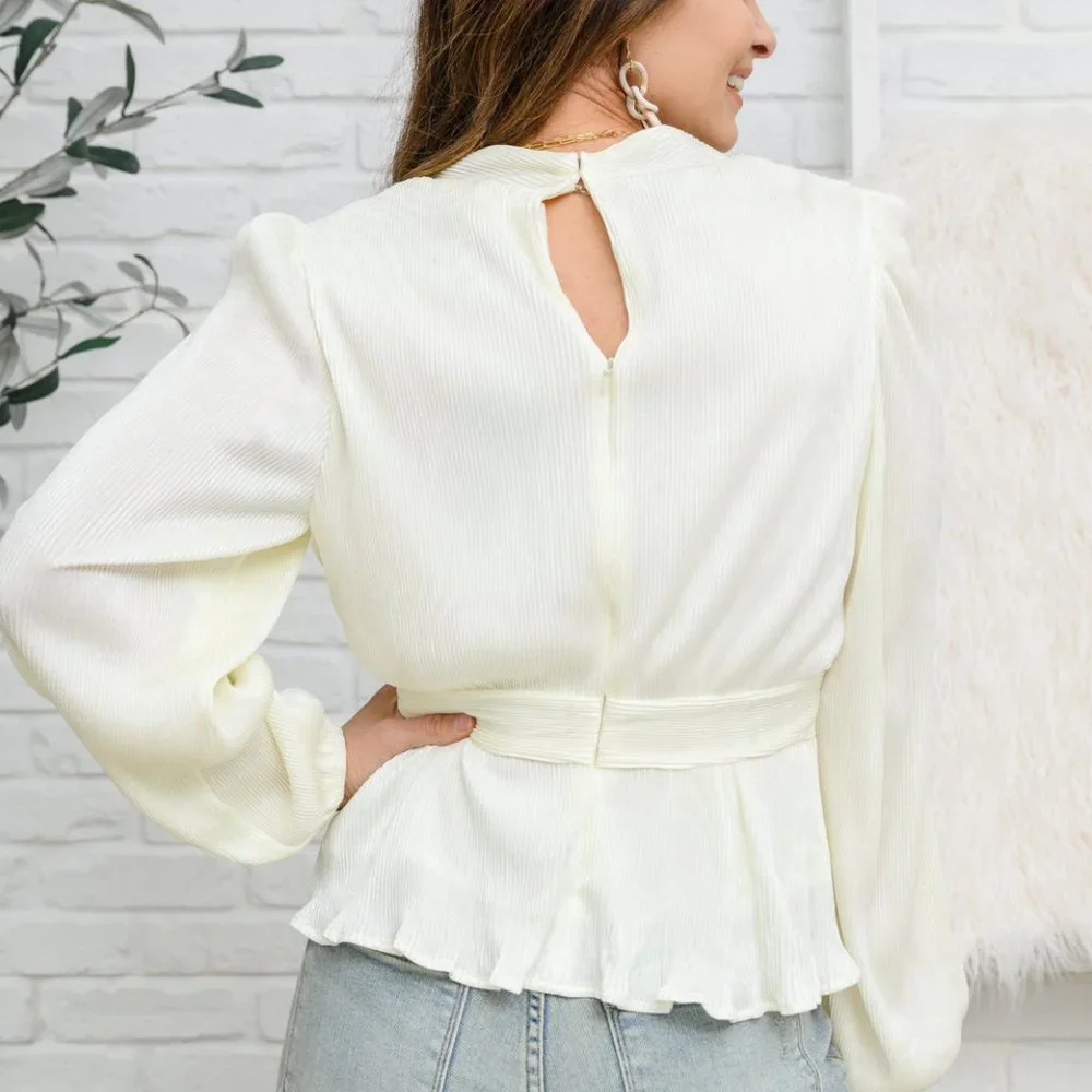 XANIDU LONG SLEEVE V NECK BLOUSE IN WHITE - Picture 3 of 4